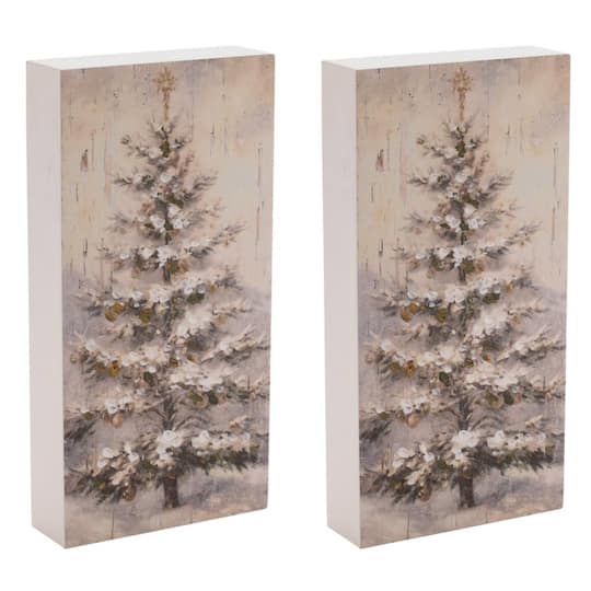 Melrose 10" Rustic Christmas Tree Block Signs, 2ct.